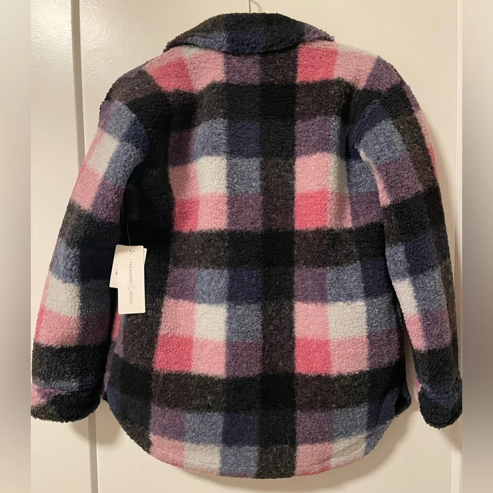 NWT Treasure & Bond Kid’s Plaid Shacket, Navy and Pink, Size L
